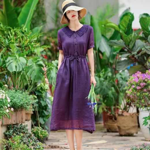 HS-HS20813Z夏新款娃娃领苎麻复古刺绣长款连衣裙 商品图0