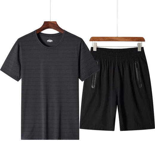 YQ-LQ短袖套装男士短裤夏季宽松冰丝速干半袖T恤五分裤中年运动两件套 商品图2