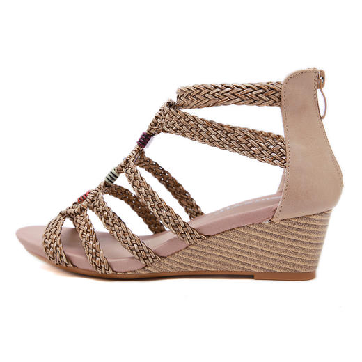 复古新款编织坡跟罗马凉鞋货号kt2029