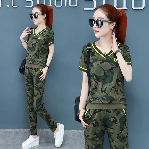 KY-27T79883新款2020夏修身显瘦气质潮流迷彩运动两件套 商品图1
