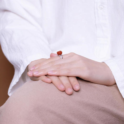 CW60-65-S925南红玛瑙玫瑰花蝴蝶戒指 商品图4