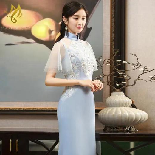 MB-天山雪莲优雅修身，优雅长款钉珠改良版旗袍礼服 商品图0