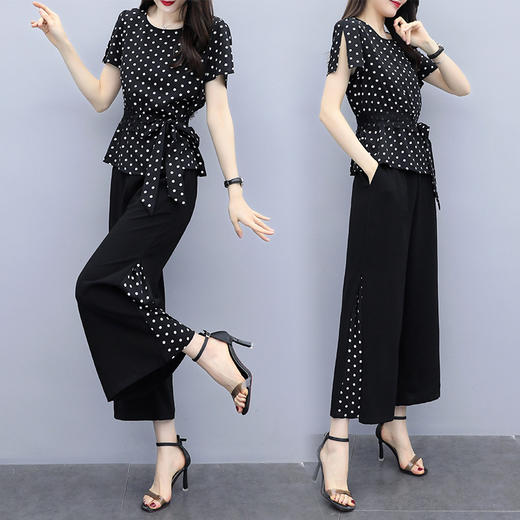 SYG-R05AXJM687130韩版大码胖mm加肥加大显瘦波点阔腿裤套装 商品图1