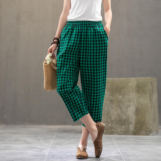 MQ-	1545-1夏装新款休闲减龄显瘦百搭松紧腰格子九分裤YY 商品图4