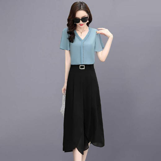 YNQJ-9045洋气减龄轻熟时尚气质显瘦小香风职业阔腿裤两件套 商品图0