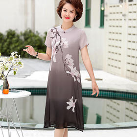 QYY-t211中年妈妈大码洋气高贵短袖过膝薄裙子