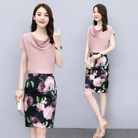 LJY-2042夏季新品女装韩版修身T恤印花半裙两件套