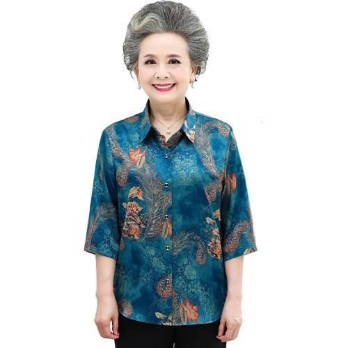 QYY-sp9905新款大码七分袖舒适翻领开衫奶奶装 商品图4