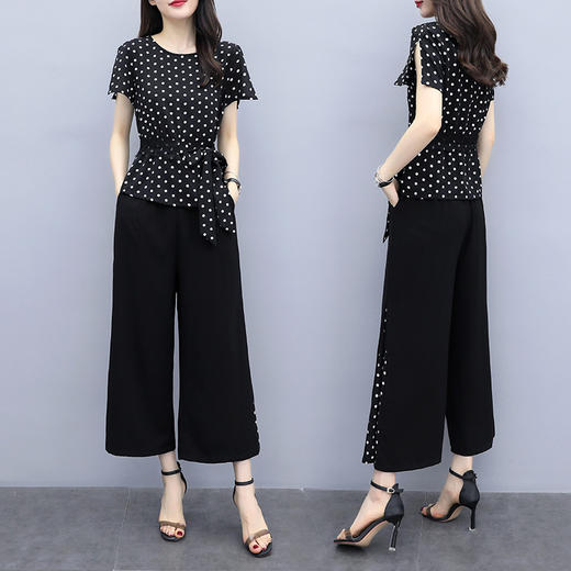 SYG-R05AXJM687130韩版大码胖mm加肥加大显瘦波点阔腿裤套装 商品图2