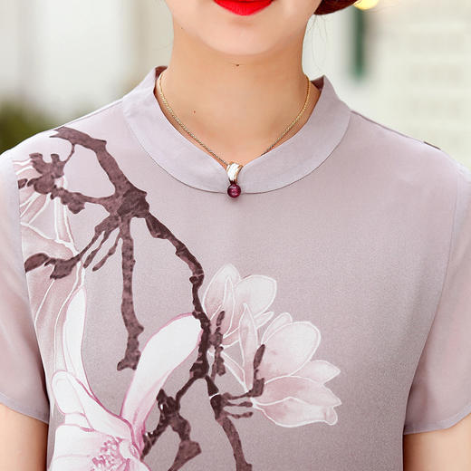 QYY-t211中年妈妈大码洋气高贵短袖过膝薄裙子 商品图1