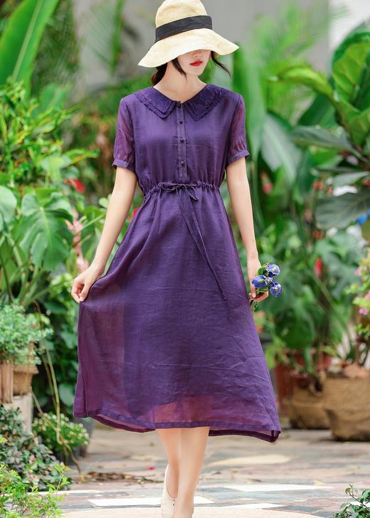 HS-HS20813Z夏新款娃娃领苎麻复古刺绣长款连衣裙 商品图3