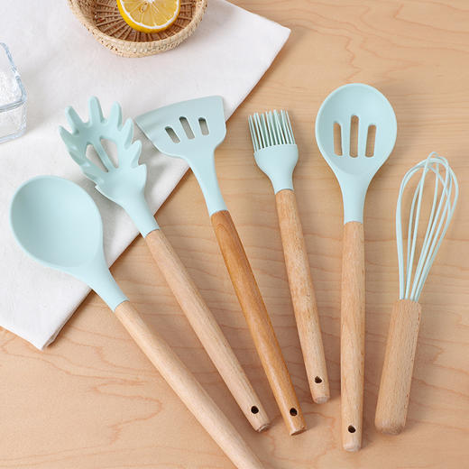 【榉木12件套厨具套装】欧式硅胶锅铲家用烹饪神器  炒菜耐高温餐具不粘锅专用汤勺子 商品图2