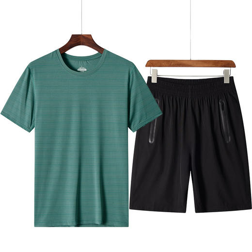 YQ-LQ短袖套装男士短裤夏季宽松冰丝速干半袖T恤五分裤中年运动两件套 商品图3