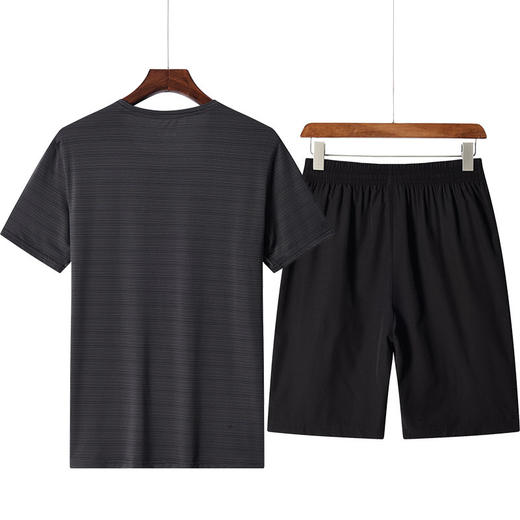 YQ-LQ短袖套装男士短裤夏季宽松冰丝速干半袖T恤五分裤中年运动两件套 商品图4