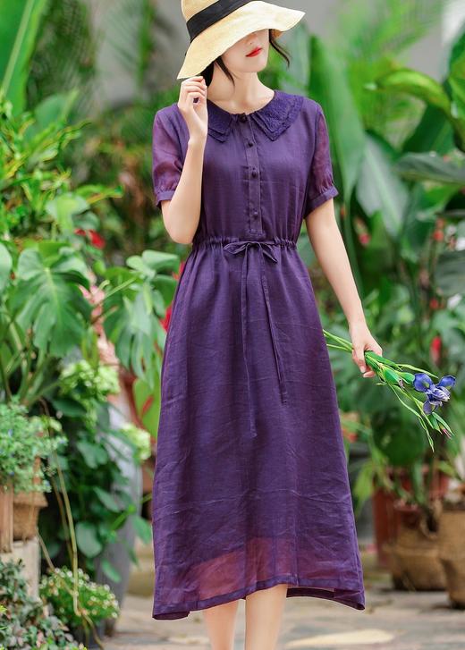 HS-HS20813Z夏新款娃娃领苎麻复古刺绣长款连衣裙 商品图2