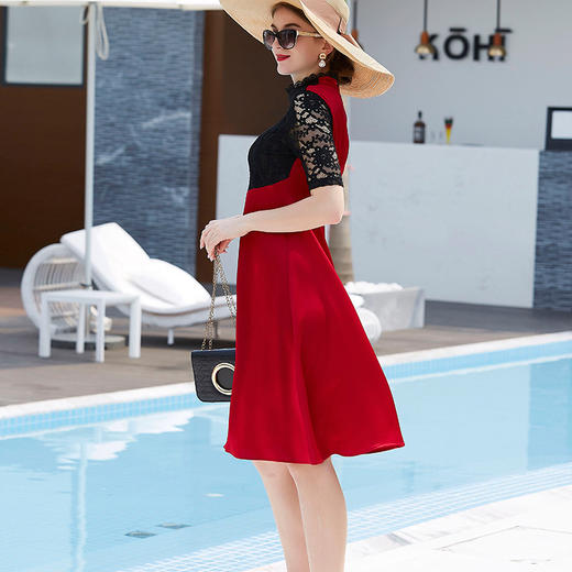 WY-FH0501名媛礼服新款修身立体剪裁蕾丝拼接醋酸连衣裙 商品图2