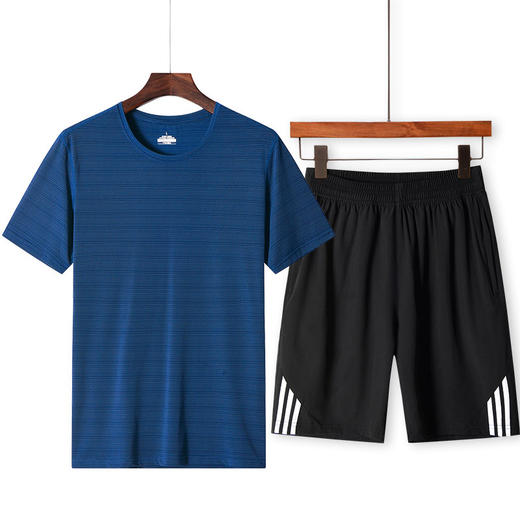 YQ-LQ短袖套装男士短裤夏季宽松冰丝速干半袖T恤五分裤中年运动两件套 商品图1