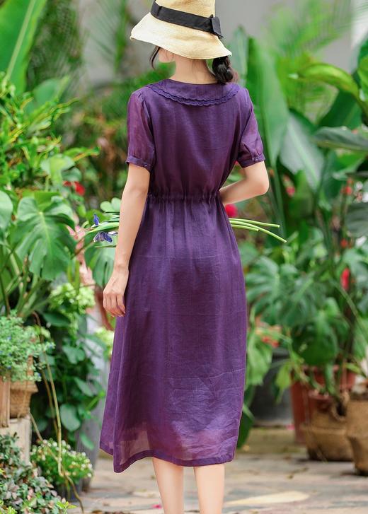 HS-HS20813Z夏新款娃娃领苎麻复古刺绣长款连衣裙 商品图1