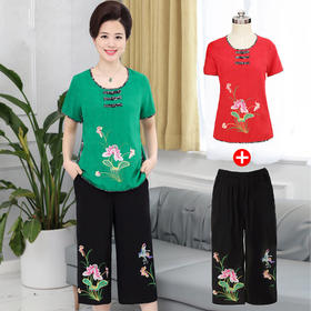 MQ-XN1802夏装新款民族风棉麻绣花短袖套装YY