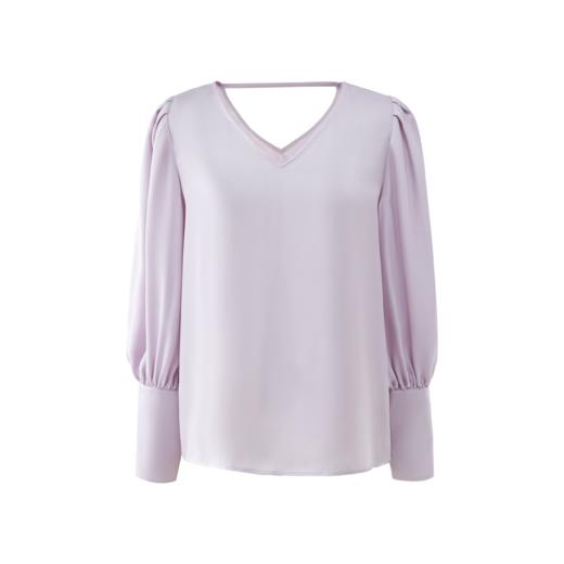 透气垂坠仿真丝淡藕荷色缎面v领上衣fj070607