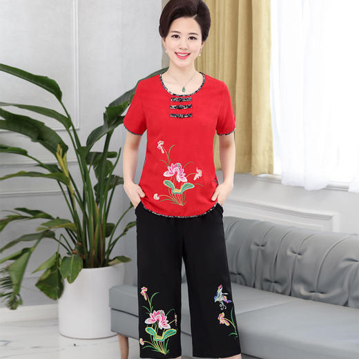 MQ-XN1802夏装新款民族风棉麻绣花短袖套装YY 商品图1