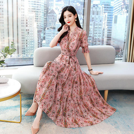 时尚潮流舒适短袖中长款气质休闲连衣裙货号q6998