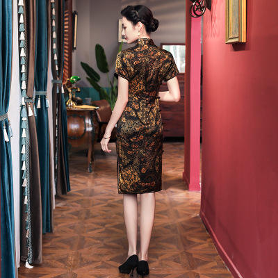 W短款真丝桑蚕丝旗袍裙连衣裙中长款 商品图3