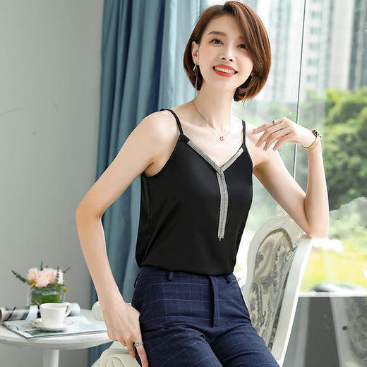 XZ-1576新款吊带上衣外穿短款水晶珠吊坠吊带打底背心 商品图1