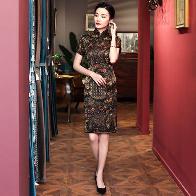 W短款真丝桑蚕丝旗袍裙连衣裙中长款 商品图2