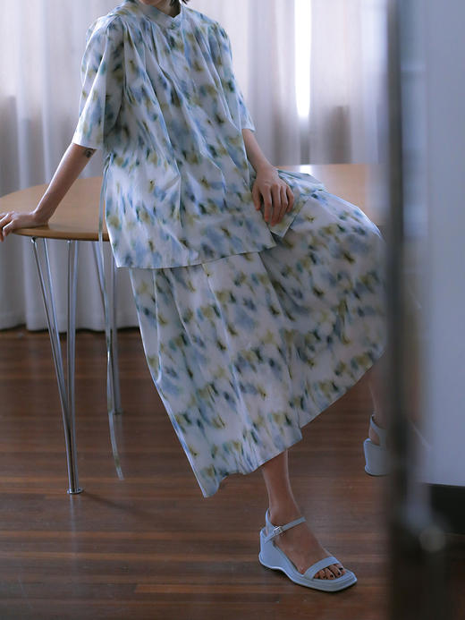 HIDEMI “我们做印花”无尽夏 印花长绒棉套装 可拆卸系带短袖衬衫/不对称半身裙 商品图4