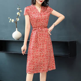 LS-c132中长款气质大牌夏新款收腰显瘦桑蚕丝裙子