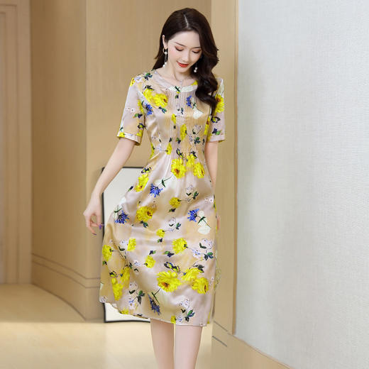 LS-ASE2278杭州桑蚕丝2020年夏新款气质碎花过膝裙 商品图3