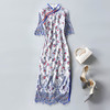 ZSM-200420复古修身，中长款喇叭袖毛边蕾丝网纱绣花旗袍 商品缩略图3