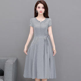 YWE-XYKL-02K格子中长款修身显瘦气质连衣裙