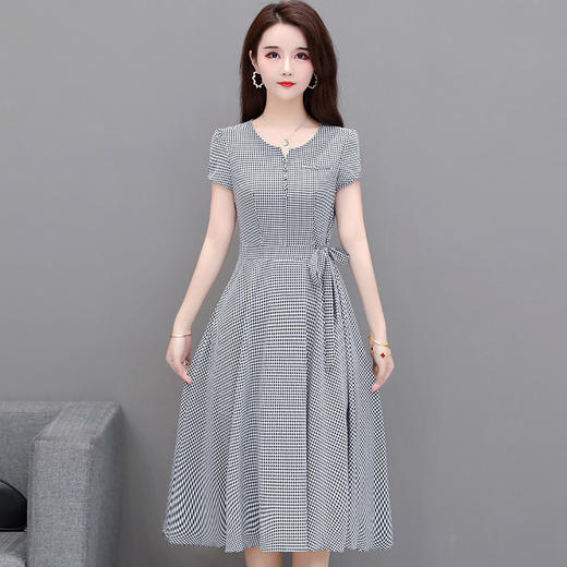 YWE-XYKL-02K格子中长款修身显瘦气质连衣裙 商品图0