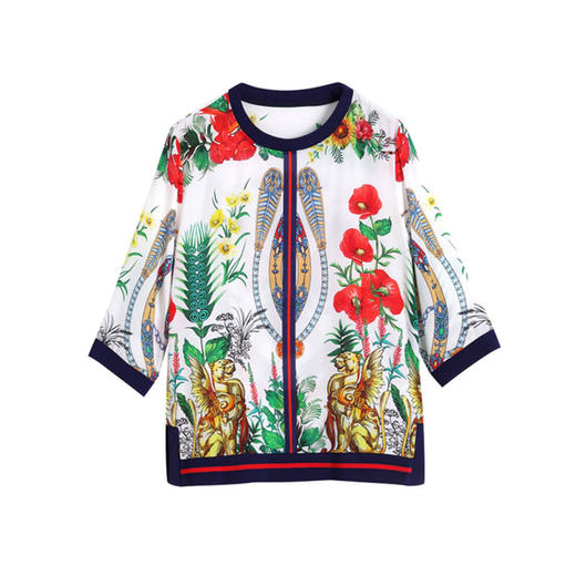 LQY-A2018真丝衬衫2020新款五分袖时尚洋气印花上衣小衫 商品图4