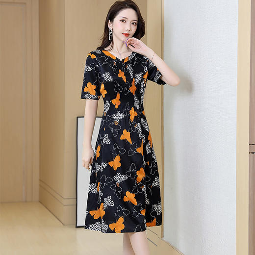 LS-ASE2278杭州桑蚕丝2020年夏新款气质碎花过膝裙 商品图4