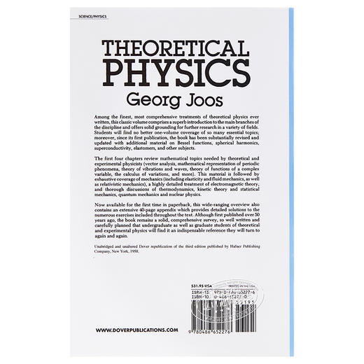 预售 【中商原版】Theoretical Physics 英文原版 理论物理学 Georg Joos 商品图1