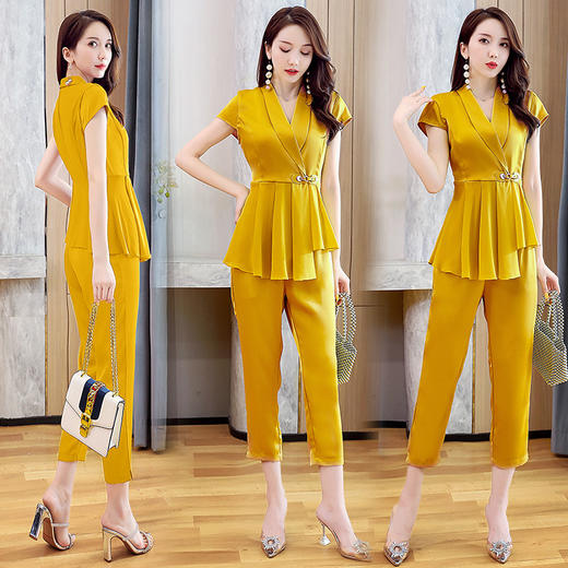 欧洲站御姐气质雪纺衫套装女2020新款时尚洋气小脚裤职业两件套夏 商品图1