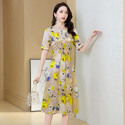 LS-ASE2278杭州桑蚕丝2020年夏新款气质碎花过膝裙 商品图2