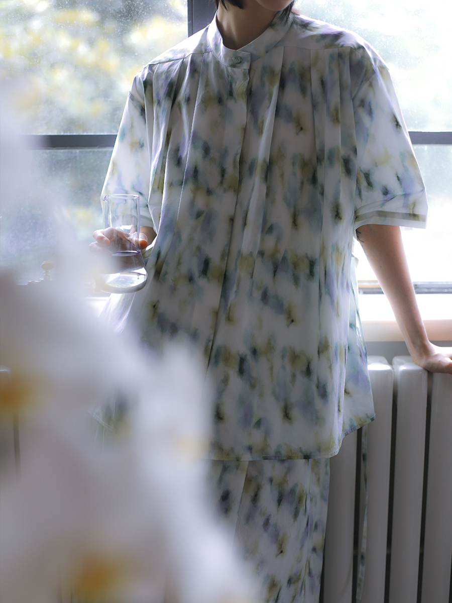 HIDEMI “我们做印花”无尽夏 印花长绒棉套装 可拆卸系带短袖衬衫/不对称半身裙