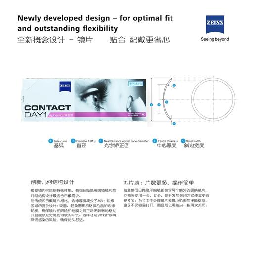 德国蔡司zeiss 透明日抛 直径14.2 超薄款 日本原装进口 32片装 商品图3