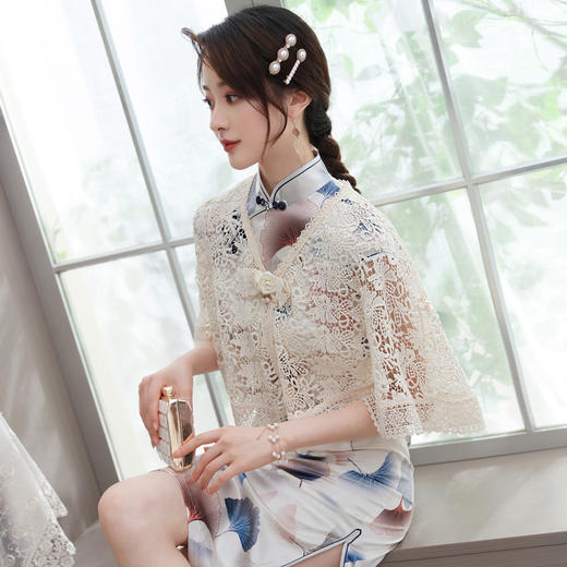 ZSM-200615优雅外搭复古短款中国风蕾丝开衫薄款旗袍披肩 商品图2
