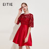 EITIE爱特爱女装秋季新品蕾丝褶皱A字短款镂空晚礼服连衣裙5777405 商品缩略图0