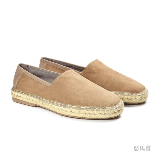 Espadrille 意大利胎羊绒面皮驼色手工编织草底鞋 商品图0