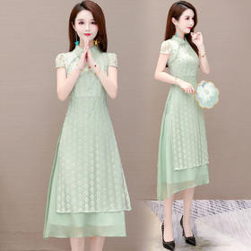 YWE  M105改良版旗袍修身气质蕾丝连衣裙