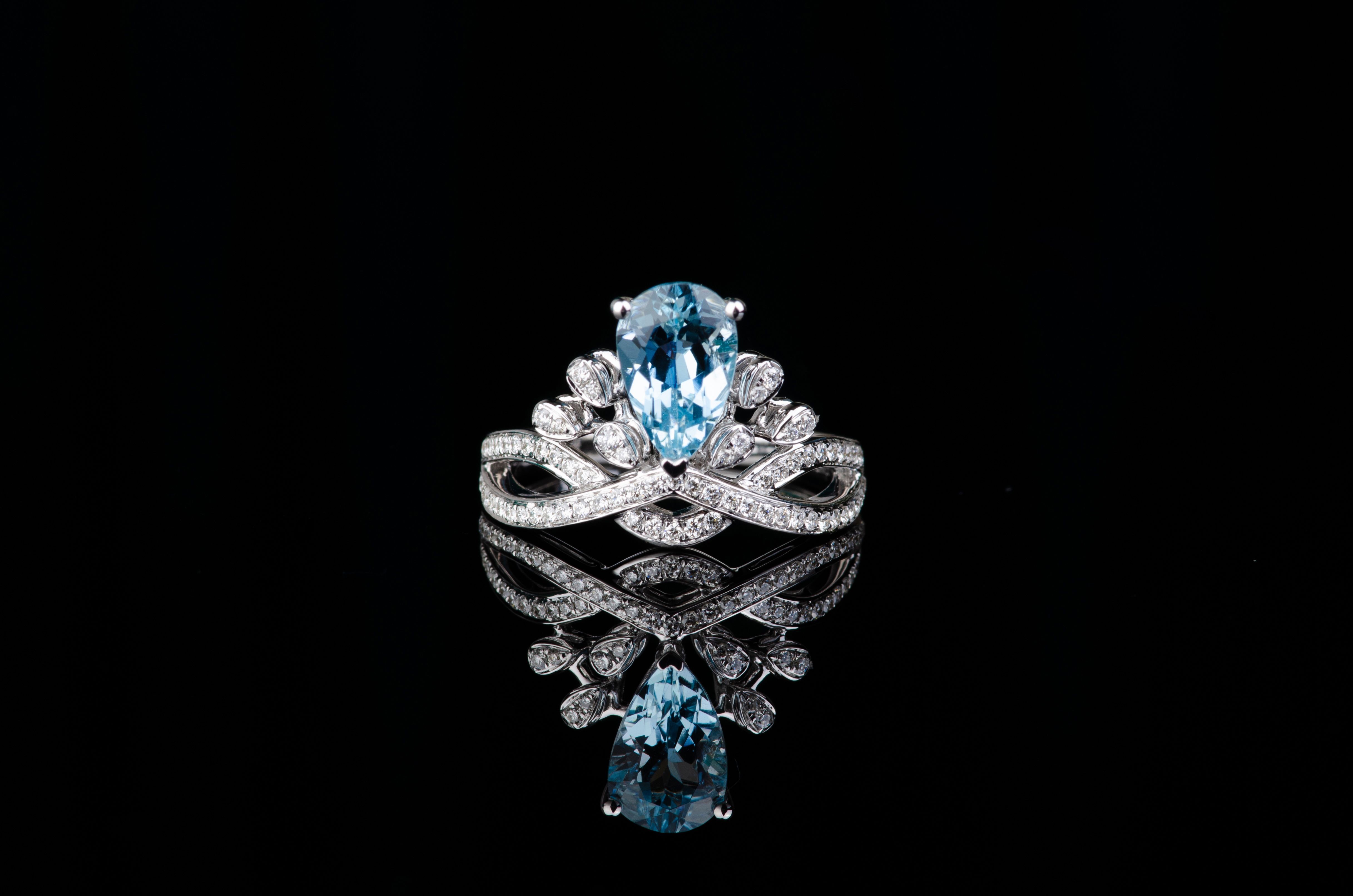 特价angiebella18k白金海蓝宝尚美戒指