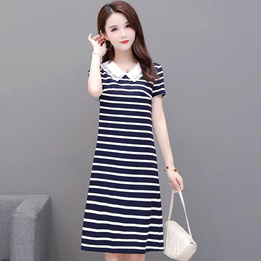 YWE  TYH20A161条纹连衣裙修身显瘦短袖气质娃娃领 商品图1