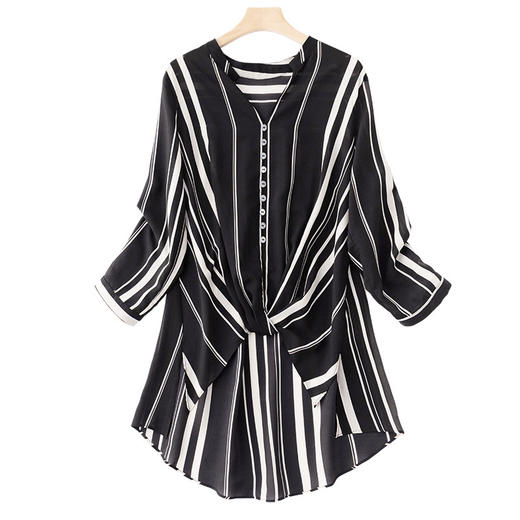 DB-A326夏新款七分袖韩版V领条纹遮肚子大码上衣 商品图4