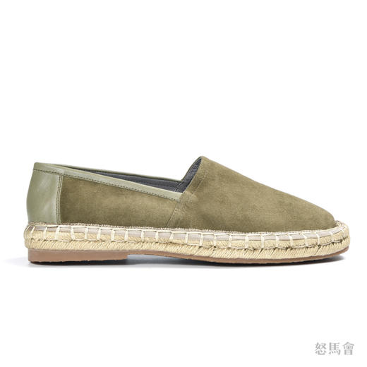 Espadrille 意大利胎羊绒面皮绿色手工编织草底鞋 商品图2